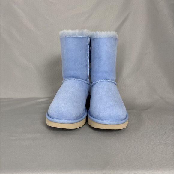 Womens Ugg Boots Bailey Bow Whisper Blue Suede Sheepskin Coquette Very RARE Sz 6 - Picture 5 of 16